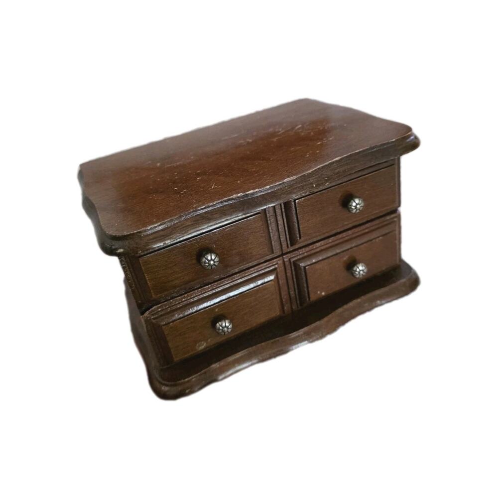 Vintage Small Wooden Jewelry Box Rings W/Mirrored Lid MCM Grandmacore Cottage